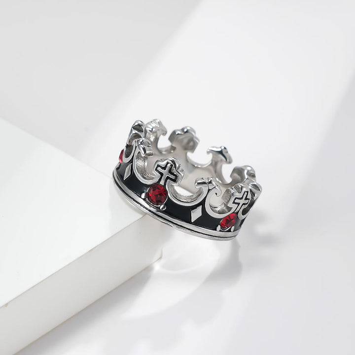 Christianartworkshop Bague en titane style rétro avec croix papale et pierre rouge, ornée d'une couronne. - Argent - US13 - image 2