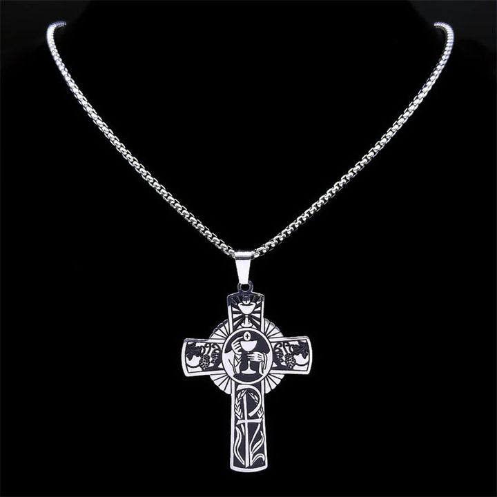 Christianartworkshop Collier croix eucharistique halo de vigne style multi-éléments - image 5