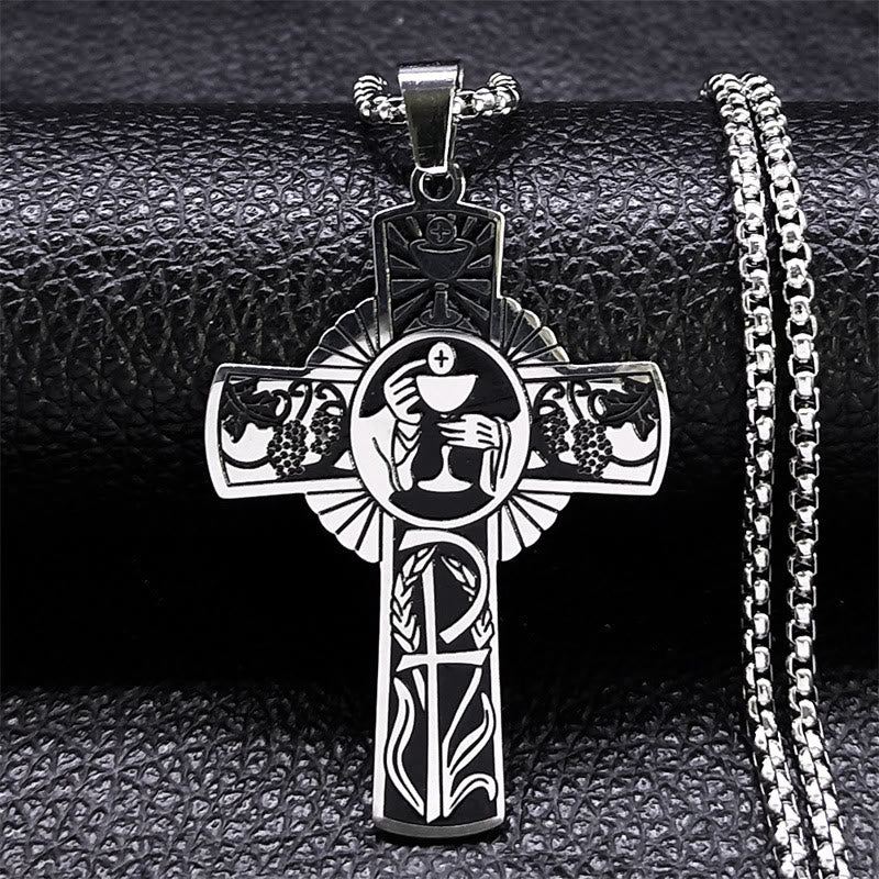Christianartworkshop Collier croix eucharistique halo de vigne style multi-éléments - Argent - image 2