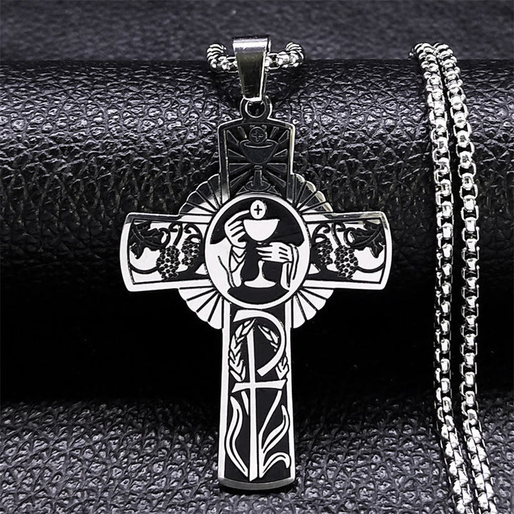 Christianartworkshop Collier croix eucharistique halo de vigne style multi-éléments - Argent - image 2