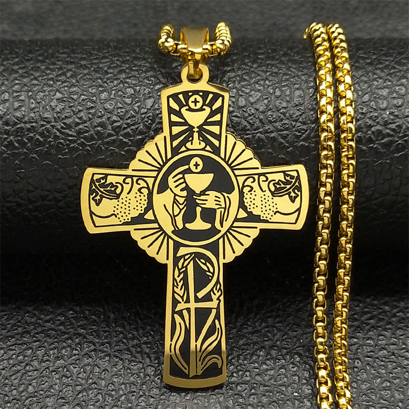 Christianartworkshop Collier croix eucharistique halo de vigne style multi-éléments - Doré - image 0