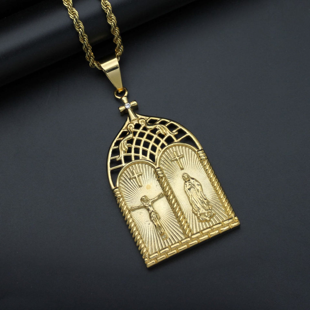 Christianartworkshop Collier style classique représentant Jésus et Notre-Dame sur la porte de l'église - Non-gemme - image 0
