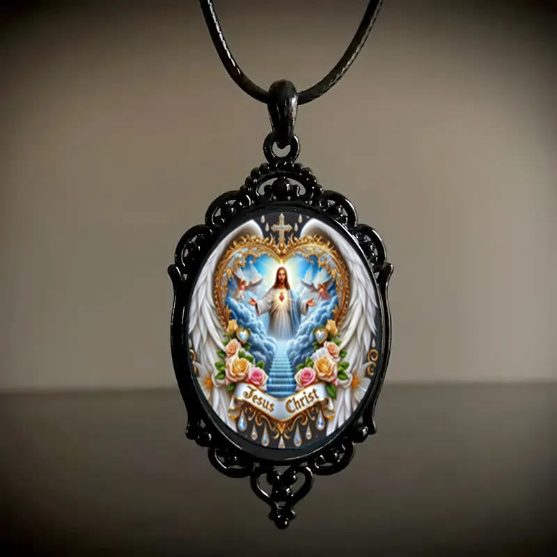 Christianartworkshop Collier coloré style gothique vintage à bordure Jésus Notre Père - Noir - image 0