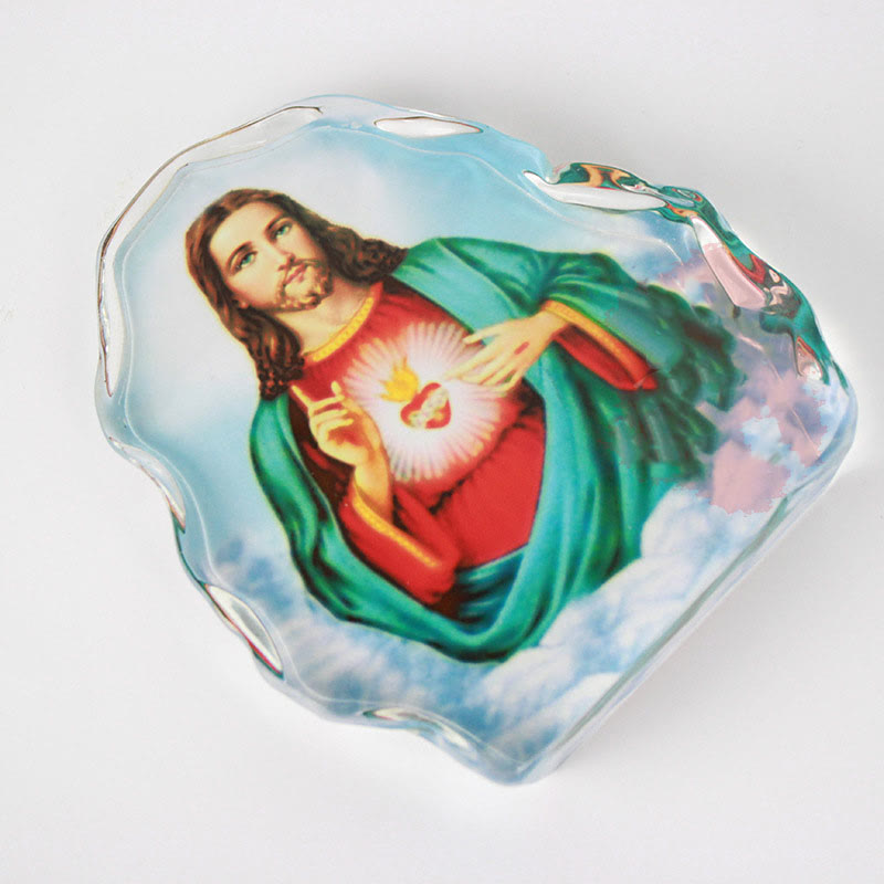 Christianartworkshop Ornements de bureau en cristal blanc multicolore de style classique représentant le Sacré-Cœur de Jésus - image 1