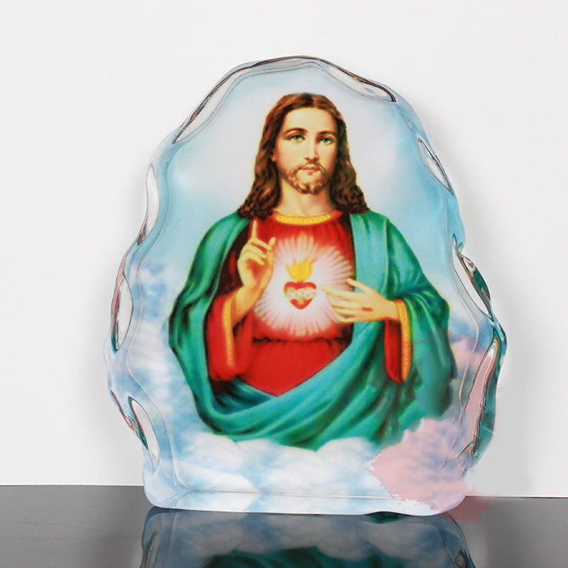 Christianartworkshop Ornements de bureau en cristal blanc multicolore de style classique représentant le Sacré-Cœur de Jésus - Cœur Sacré de Jésus - image 0