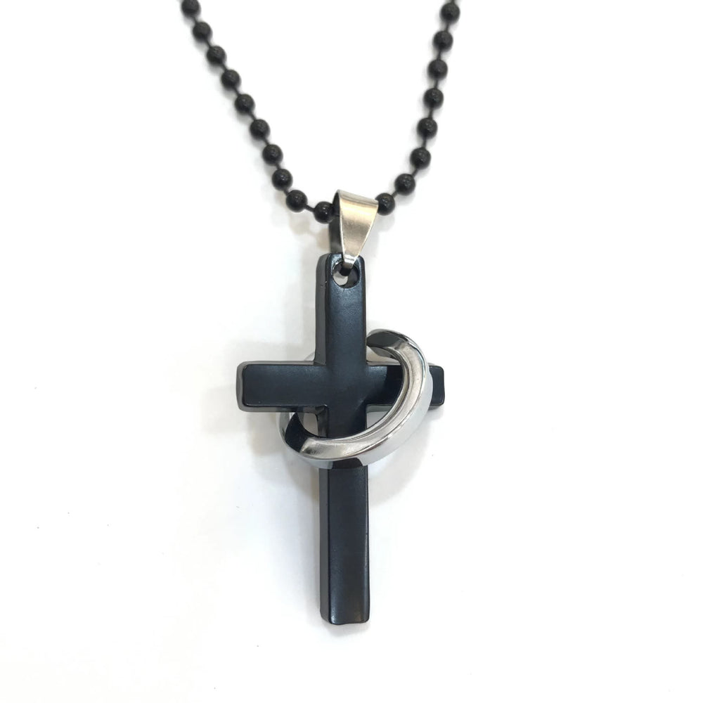 Christianartworkshop Collier minimaliste en alliage noir avec pendentif croix - image 1