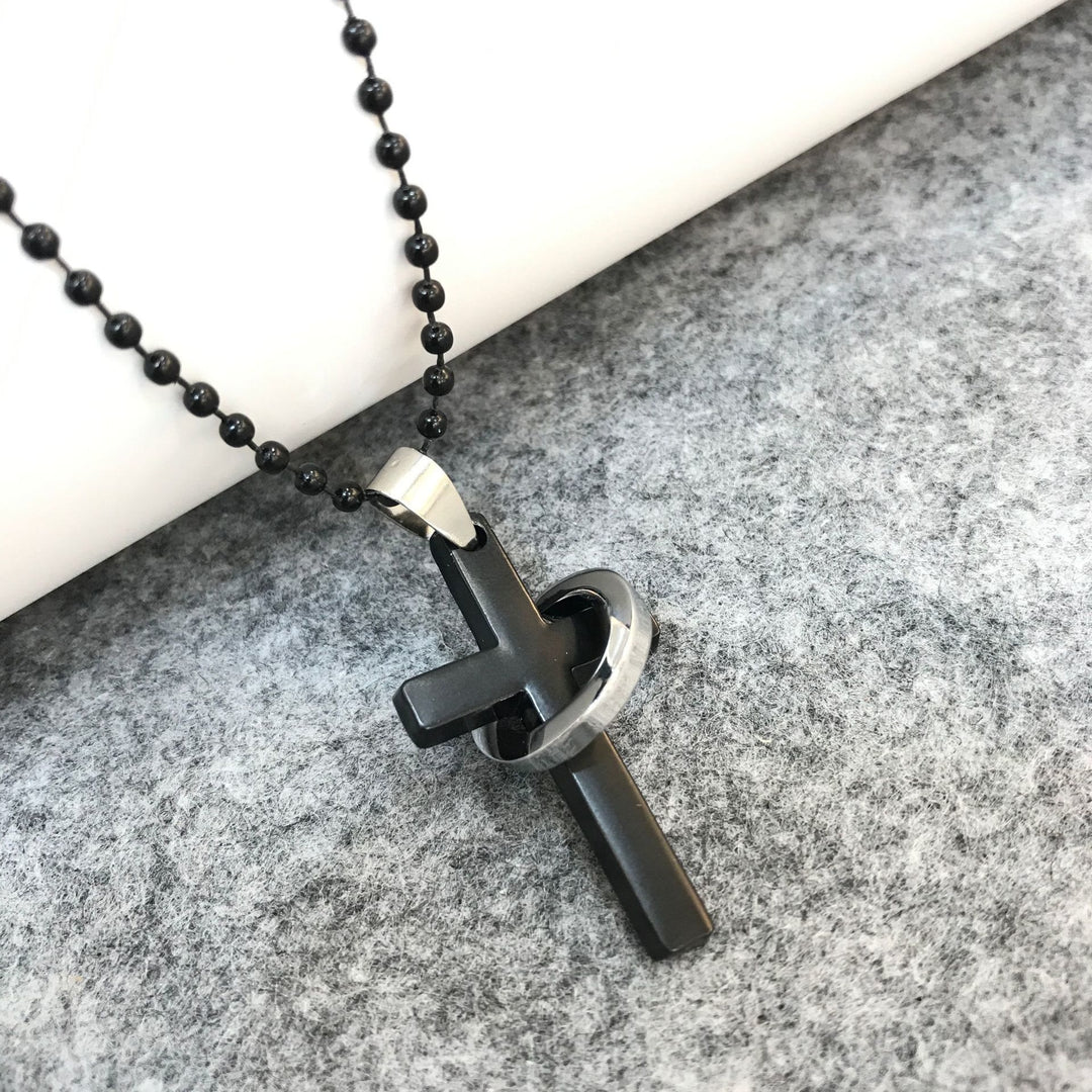 Christianartworkshop Collier minimaliste en alliage noir avec pendentif croix - Noir - image 0