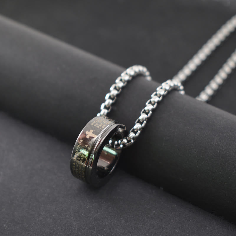 Christianartworkshop Bague et collier combinant verset biblique et chaîne. - Noir - image 0