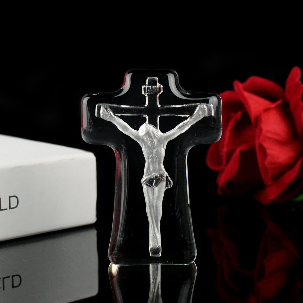 Christianartworkshop Croix crucifix de Jésus en cristal blanc transparent de style classique, ornement de bureau - Croix de Jésus - image 0