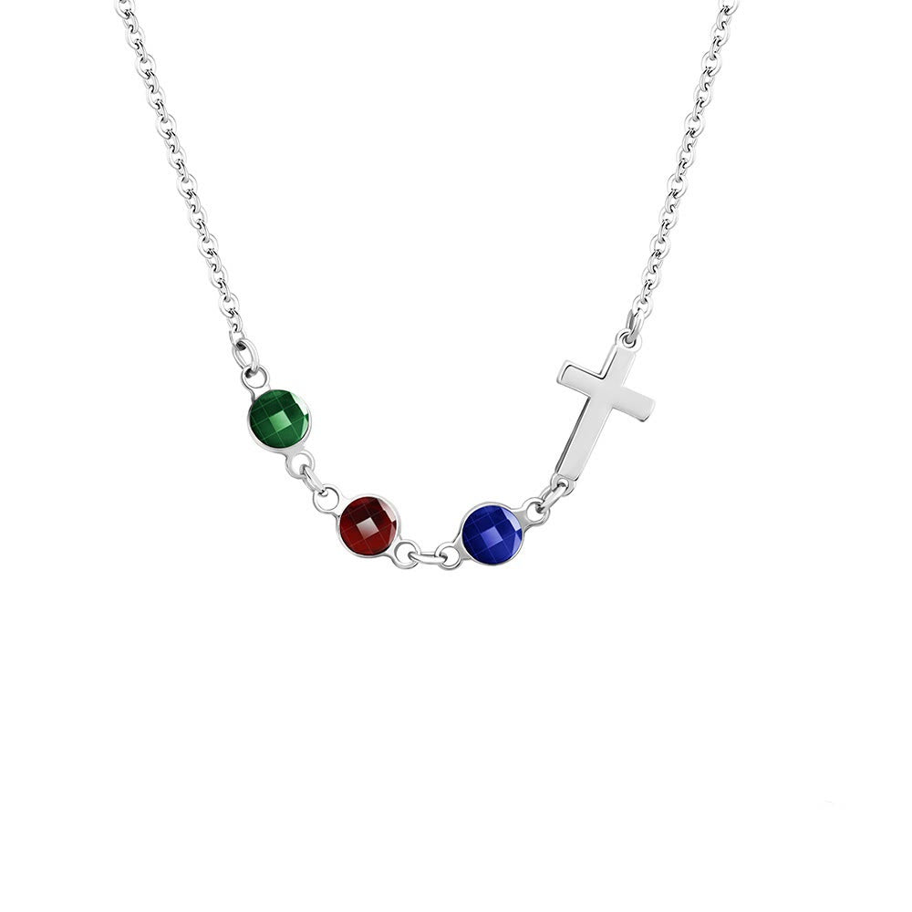 Christianartworkshop Collier croix style moderne avec pierres de naissance - Argent - image 6