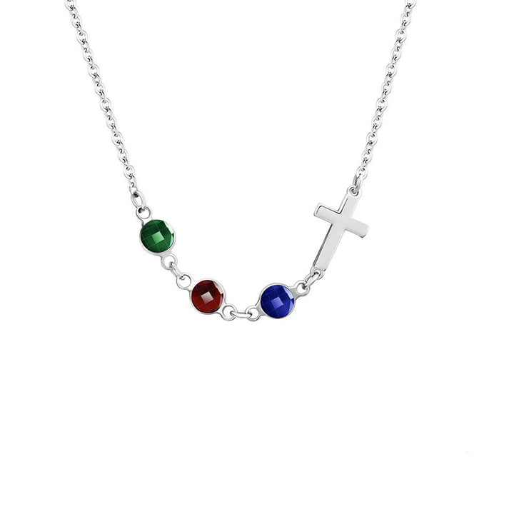 Christianartworkshop Collier croix style moderne avec pierres de naissance - Argent - image 6