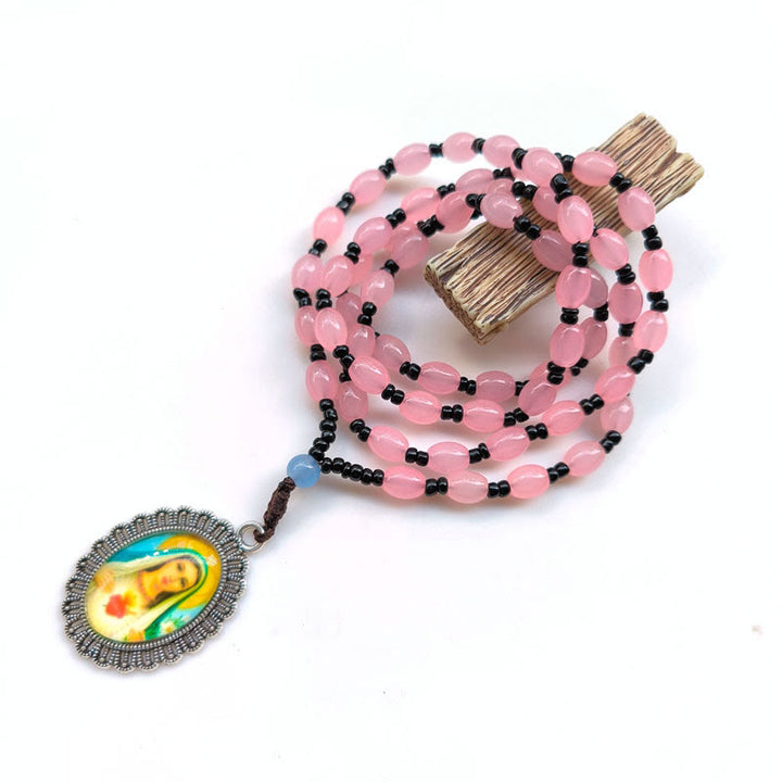 Christianartworkshop Collier pendentif style classique avec 9 icônes de saints (Jésus et la Vierge Marie) - Cœur Immaculé de Marie rose 1 - image 8