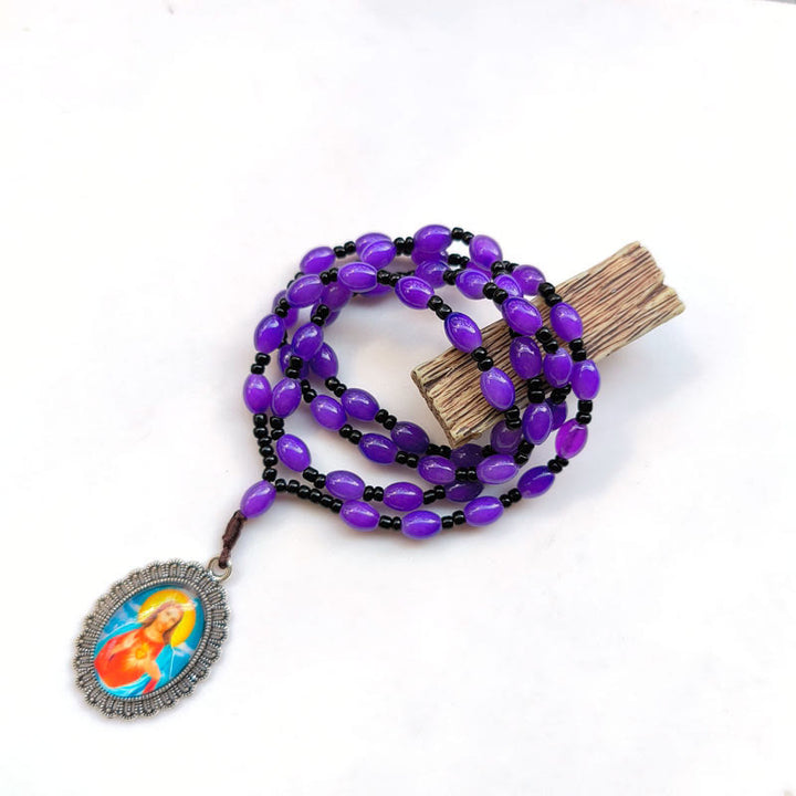 Christianartworkshop Collier pendentif style classique avec 9 icônes de saints (Jésus et la Vierge Marie) - Pourpre-Jésus Sacré-Cœur - image 7