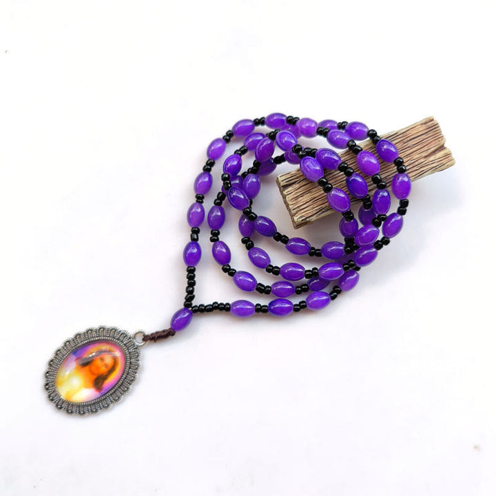 Christianartworkshop Collier pendentif style classique avec 9 icônes de saints (Jésus et la Vierge Marie) - Jésus violet - image 6