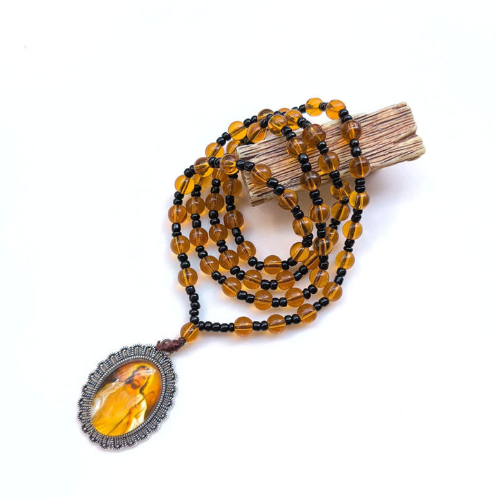 Christianartworkshop Collier pendentif style classique avec 9 icônes de saints (Jésus et la Vierge Marie) - Jésus brun foncé - image 0