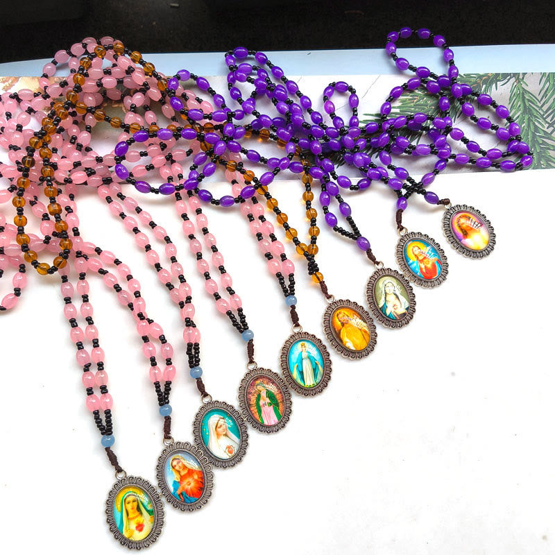 Christianartworkshop Collier pendentif style classique avec 9 icônes de saints (Jésus et la Vierge Marie) - image 1