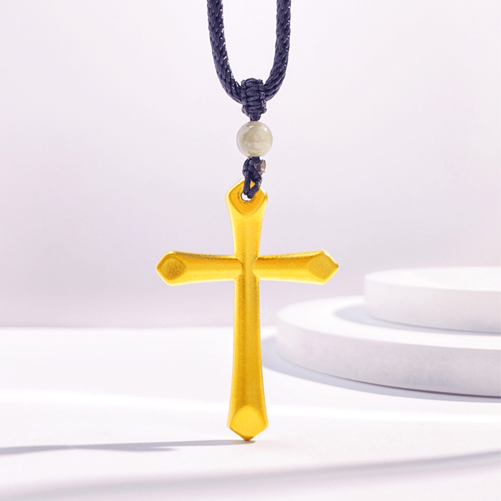 Christianartworkshop Collier pendentif croix minimaliste en or massif 999 g/m² givré - Or massif 999 - image 0