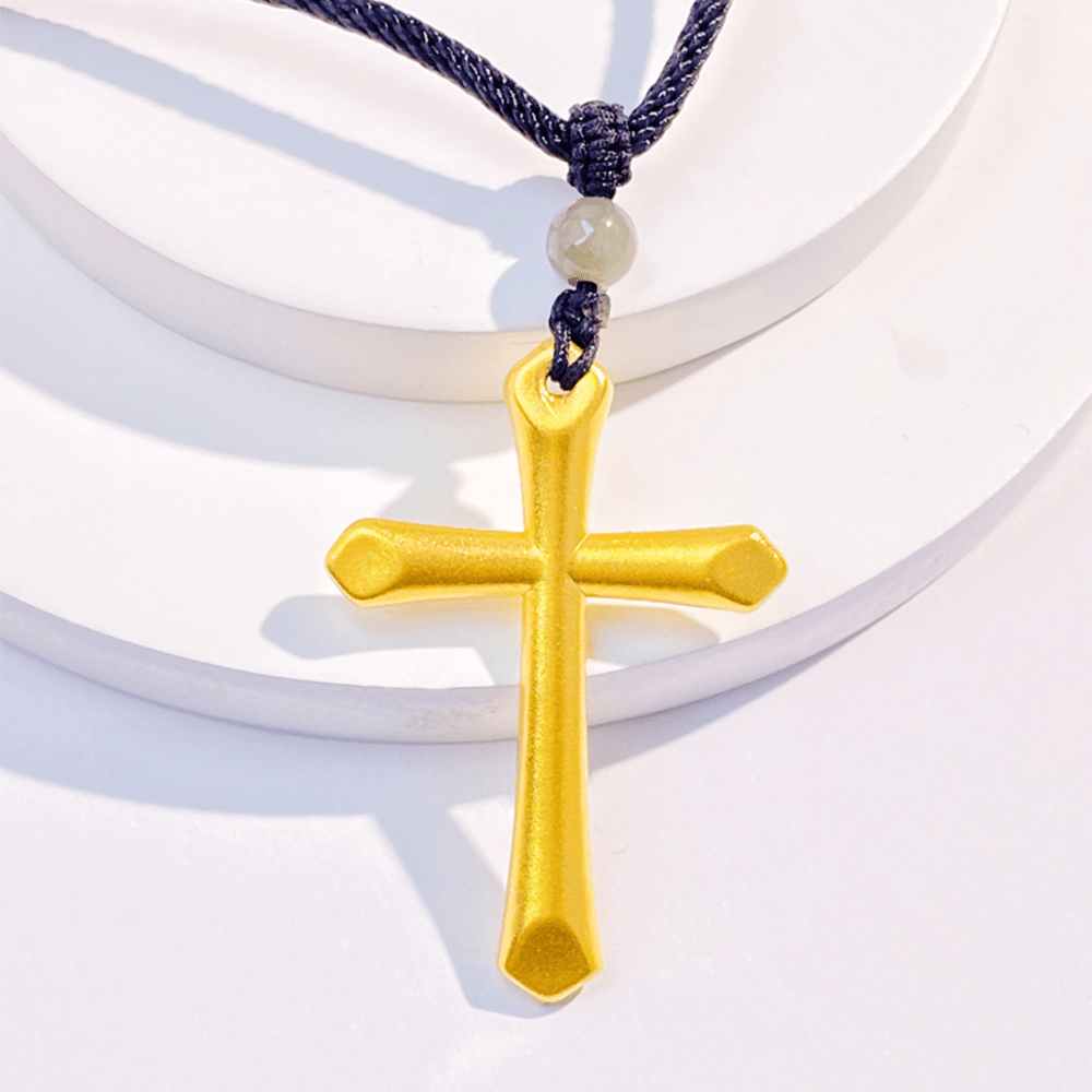 Christianartworkshop Collier pendentif croix minimaliste en or massif 999 g/m² givré - image 1