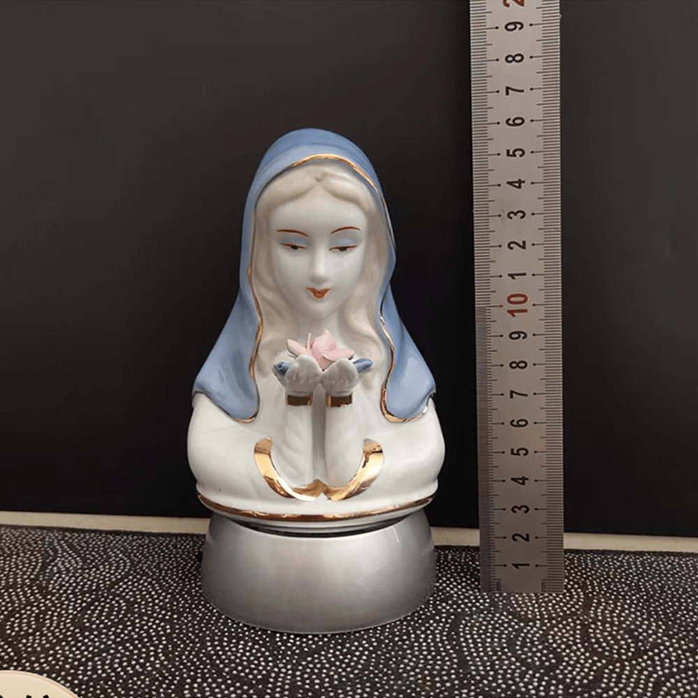 Christianartworkshop Figurine de la Vierge Marie en céramique blanche et bleue de style classique, ornement de bureau stéréoscopique - image 3