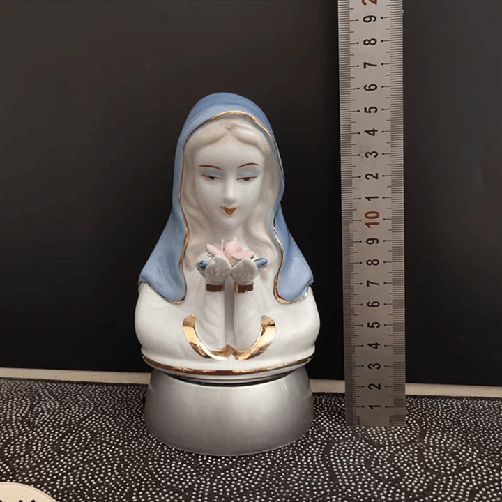 Christianartworkshop Figurine de la Vierge Marie en céramique blanche et bleue de style classique, ornement de bureau stéréoscopique - image 3
