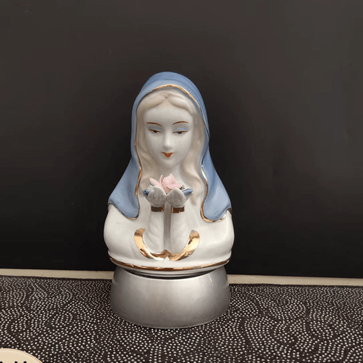Christianartworkshop Figurine de la Vierge Marie en céramique blanche et bleue de style classique, ornement de bureau stéréoscopique - Vierge Marie - image 0