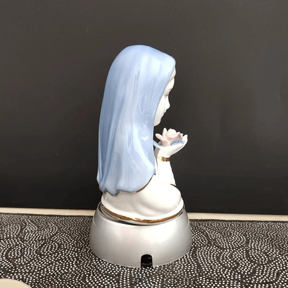 Christianartworkshop Figurine de la Vierge Marie en céramique blanche et bleue de style classique, ornement de bureau stéréoscopique - image 2