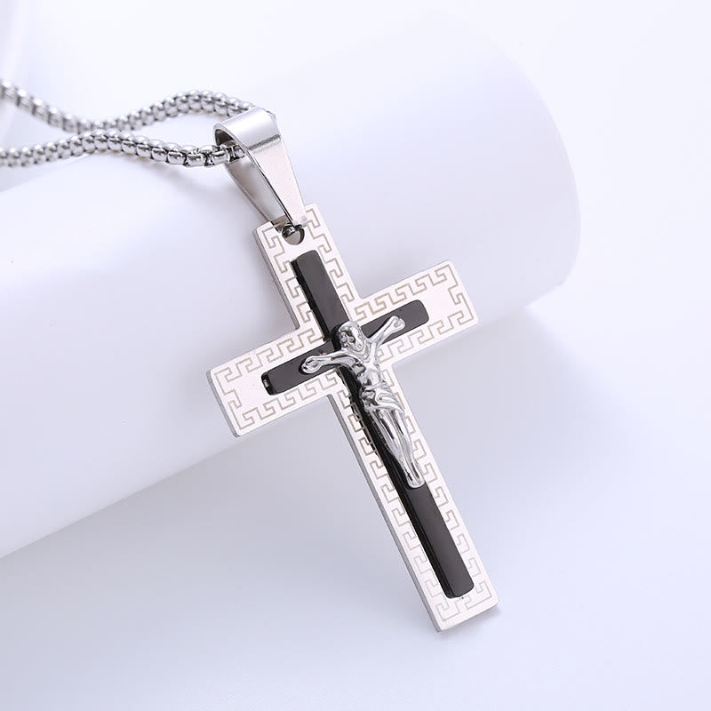 Christianartworkshop Collier en titane avec pendentif crucifix triple couche style rétro - image 2