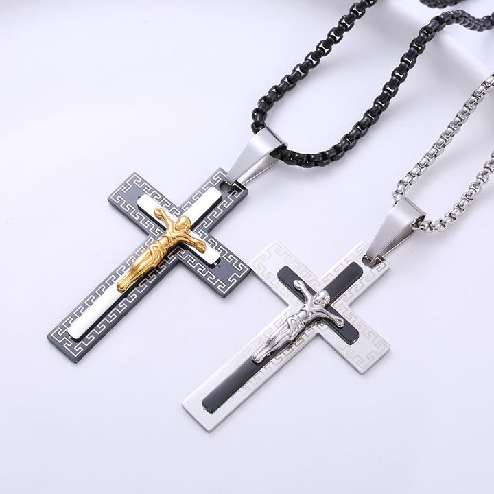 Christianartworkshop Collier en titane avec pendentif crucifix triple couche style rétro - image 4