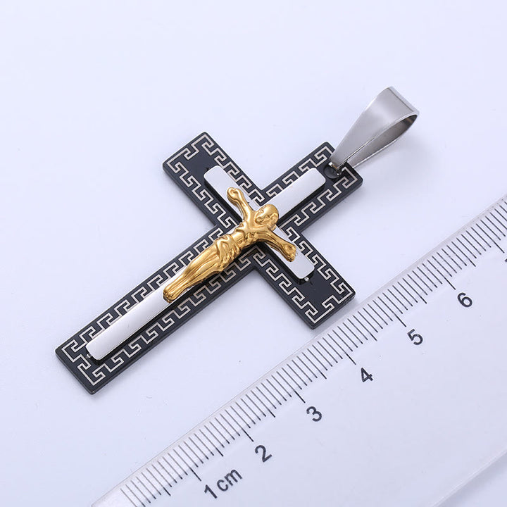 Christianartworkshop Collier en titane avec pendentif crucifix triple couche style rétro - image 5