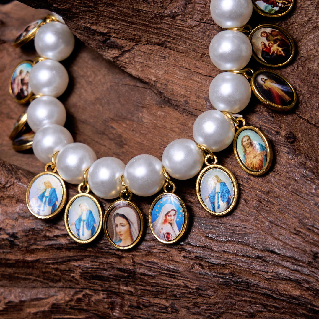 Christianartworkshop Bracelet croix et perles style rétro avec médailles de Saint Jésus et Marie - image 7