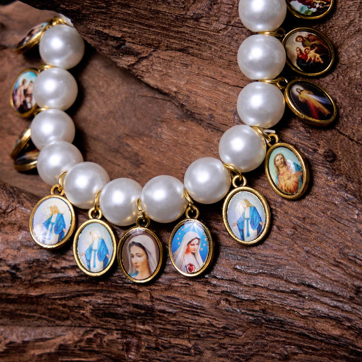 Christianartworkshop Bracelet croix et perles style rétro avec médailles de Saint Jésus et Marie - image 7