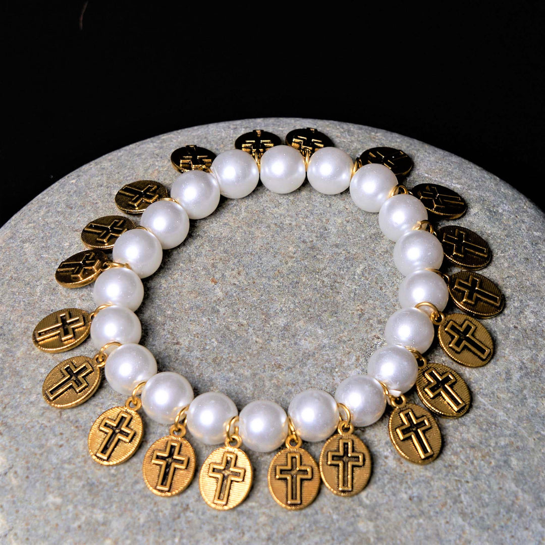 Christianartworkshop Bracelet croix et perles style rétro avec médailles de Saint Jésus et Marie - image 3