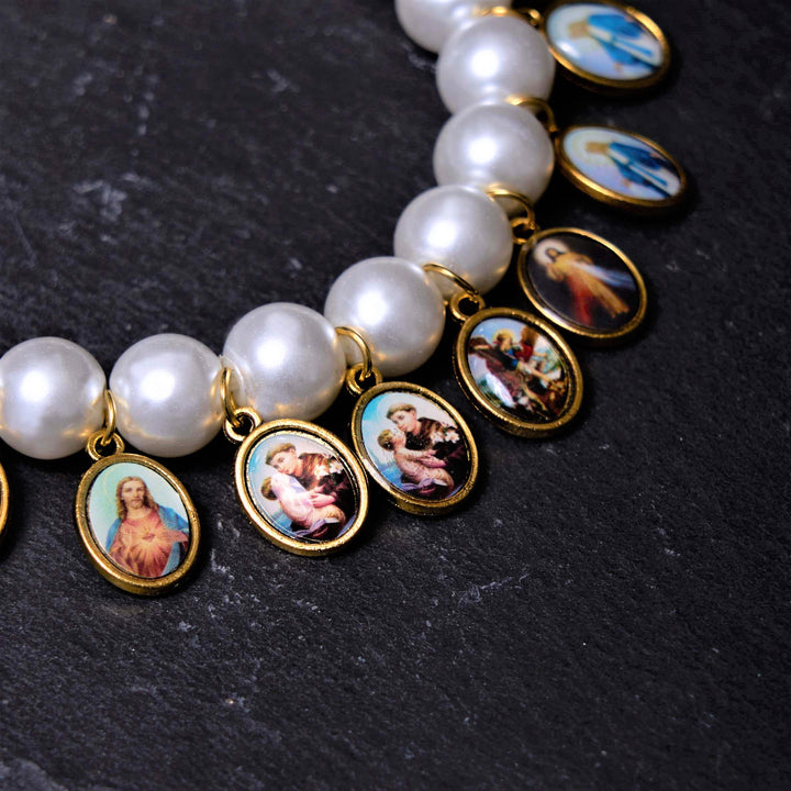 Christianartworkshop Bracelet croix et perles style rétro avec médailles de Saint Jésus et Marie - image 5