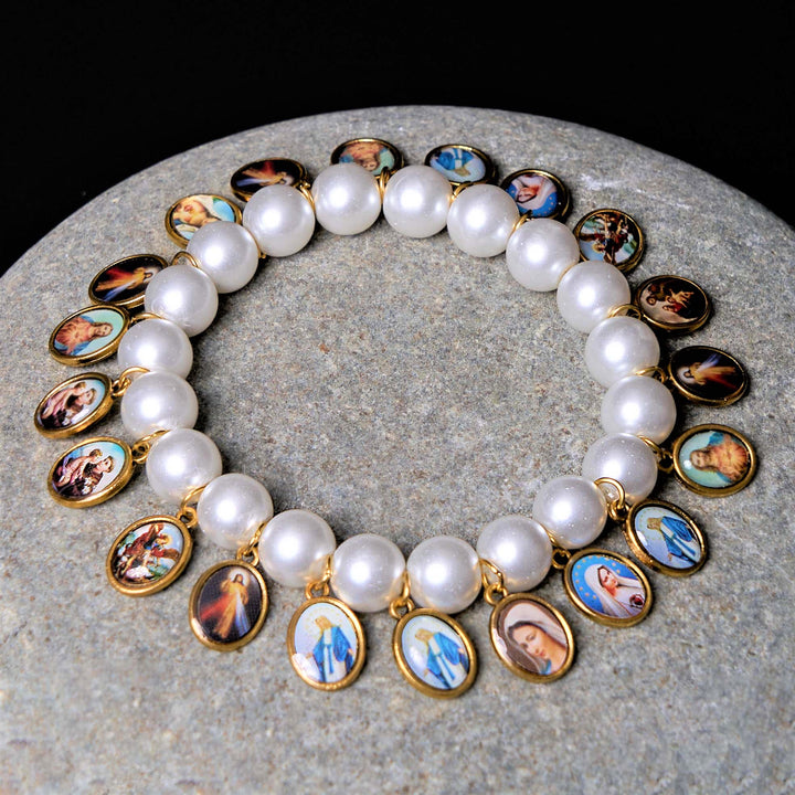 Christianartworkshop Bracelet croix et perles style rétro avec médailles de Saint Jésus et Marie - image 2
