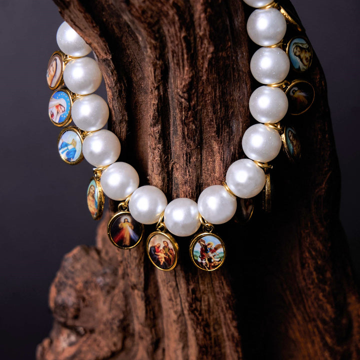 Christianartworkshop Bracelet croix et perles style rétro avec médailles de Saint Jésus et Marie - image 8