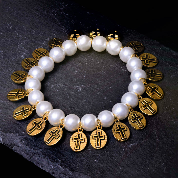 Christianartworkshop Bracelet croix et perles style rétro avec médailles de Saint Jésus et Marie - image 1