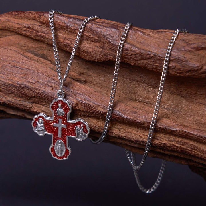Christianartworkshop Collier pendentif croix à quatre directions en carmélite style classique - Rouge - image 0