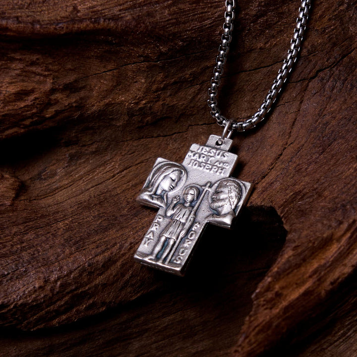 Christianartworkshop Collier pendentif croix gardienne Jésus Marie Joseph style classique en alliage - Argent - image 0