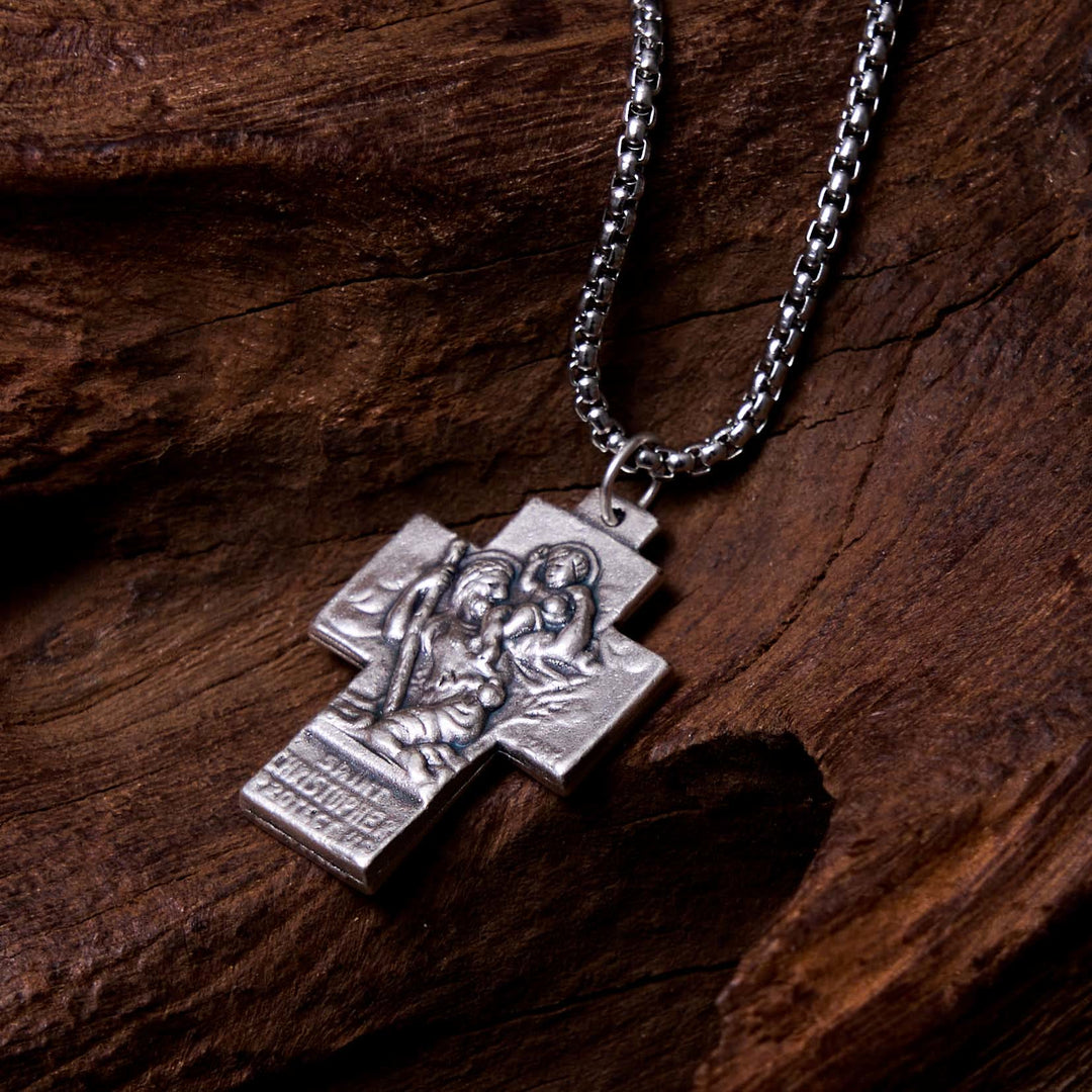 Christianartworkshop Collier pendentif croix gardienne Jésus Marie Joseph style classique en alliage - image 1