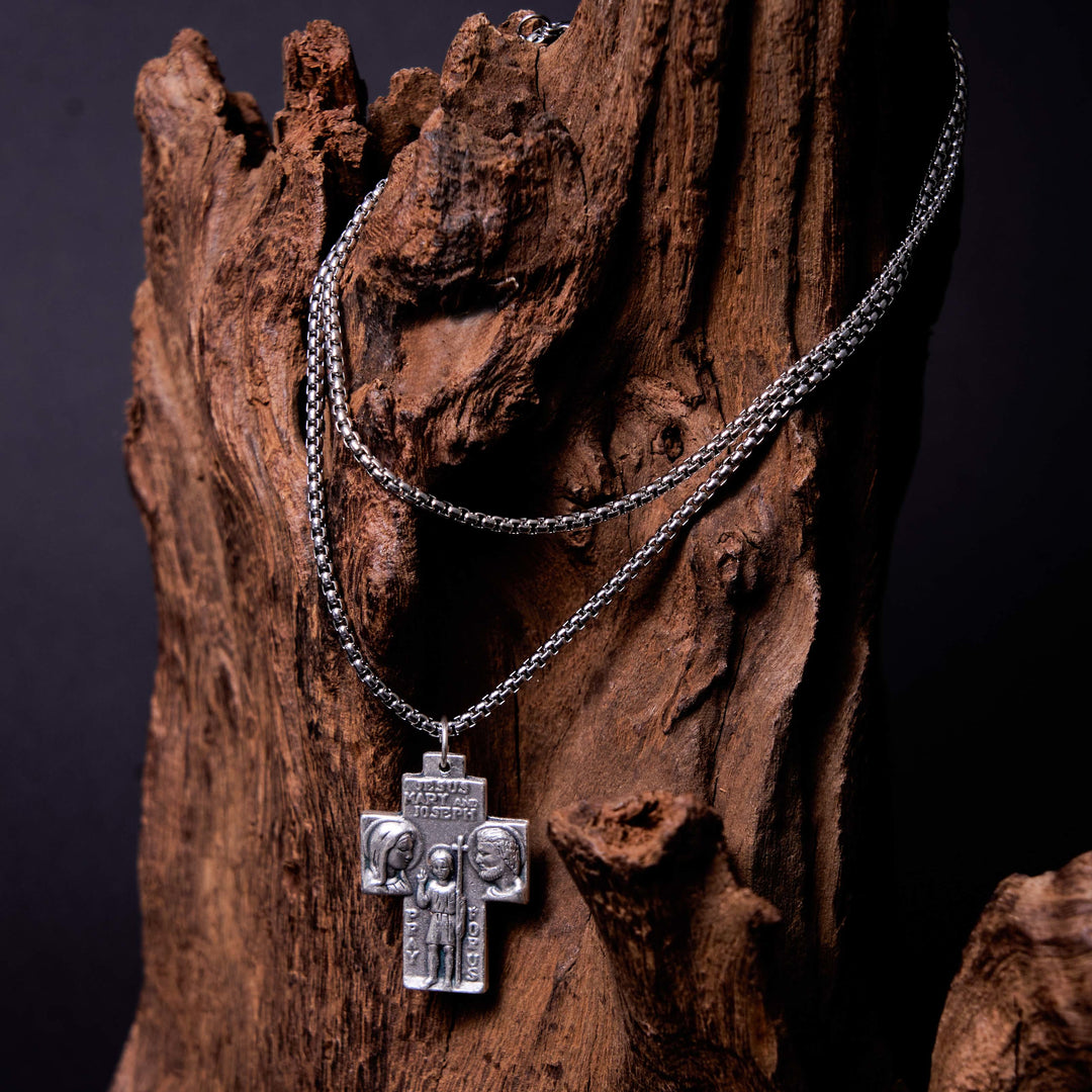 Christianartworkshop Collier pendentif croix gardienne Jésus Marie Joseph style classique en alliage - image 6
