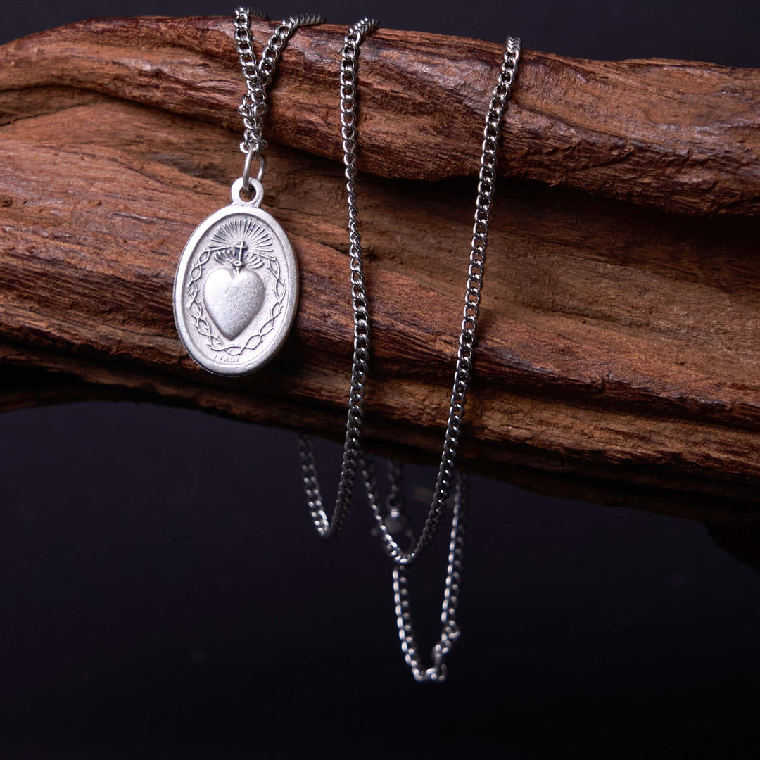 Christianartworkshop Collier pendentif croix fleur Sacré-Cœur de Jésus style classique - Argent - image 0