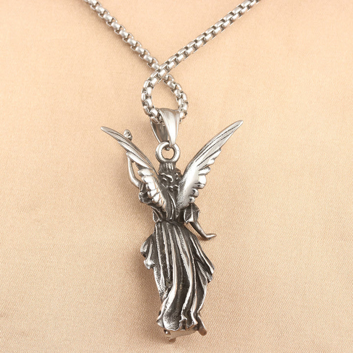 Christianartworkshop Collier pendentif en titane style classique avec ange gardien protecteur céleste - image 1