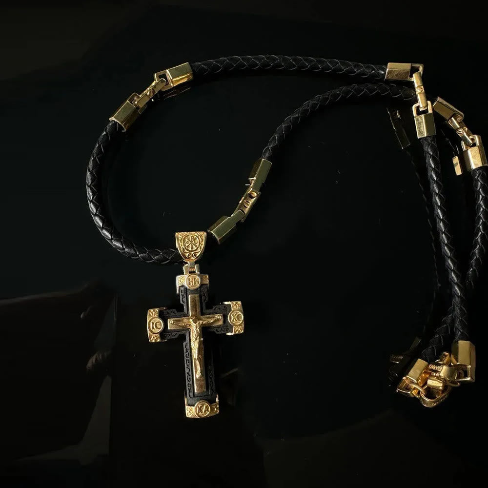 Christianartworkshop Collier pendentif croix de Jésus style luxe en alliage noir et or - Noir - image 0