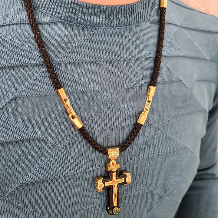 Christianartworkshop Collier pendentif croix de Jésus style luxe en alliage noir et or - image 3