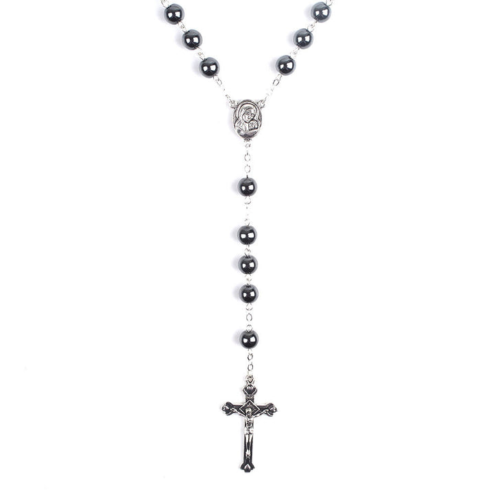 Christianartworkshop Chapelet en alliage d'hématite noire ronde de 8 mm, orné d'une Vierge à l'Enfant et d'un crucifix - image 3