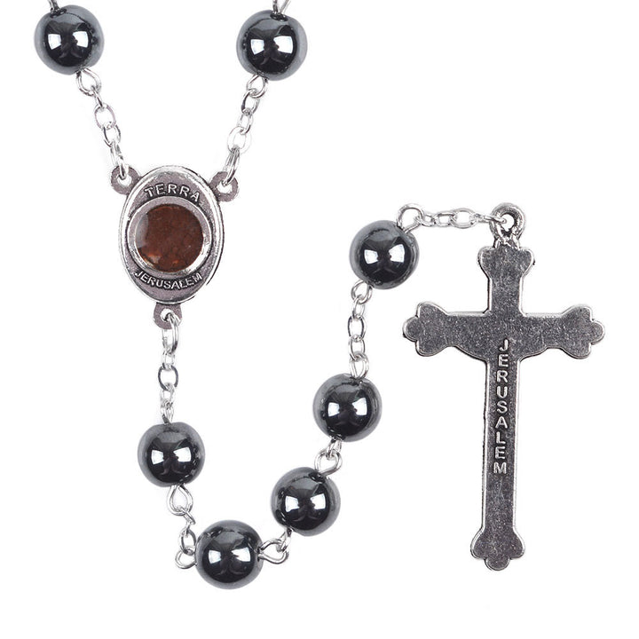 Christianartworkshop Chapelet en alliage d'hématite noire ronde de 8 mm, orné d'une Vierge à l'Enfant et d'un crucifix - image 2