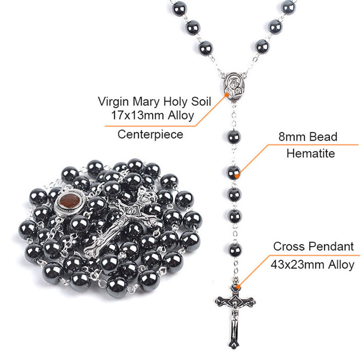 Christianartworkshop Chapelet en alliage d'hématite noire ronde de 8 mm, orné d'une Vierge à l'Enfant et d'un crucifix - image 4