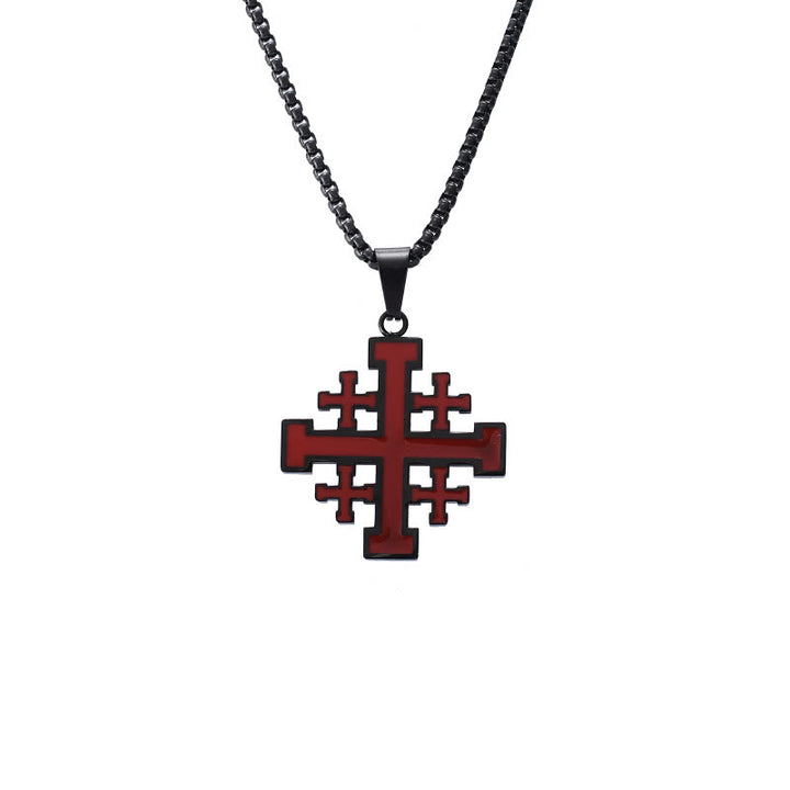 Christianartworkshop Collier pendentif croix de Jérusalem style hip-hop en acier titane - image 4