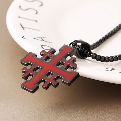 Christianartworkshop Collier pendentif croix de Jérusalem style hip-hop en acier titane - Noir avec chaîne - image 1