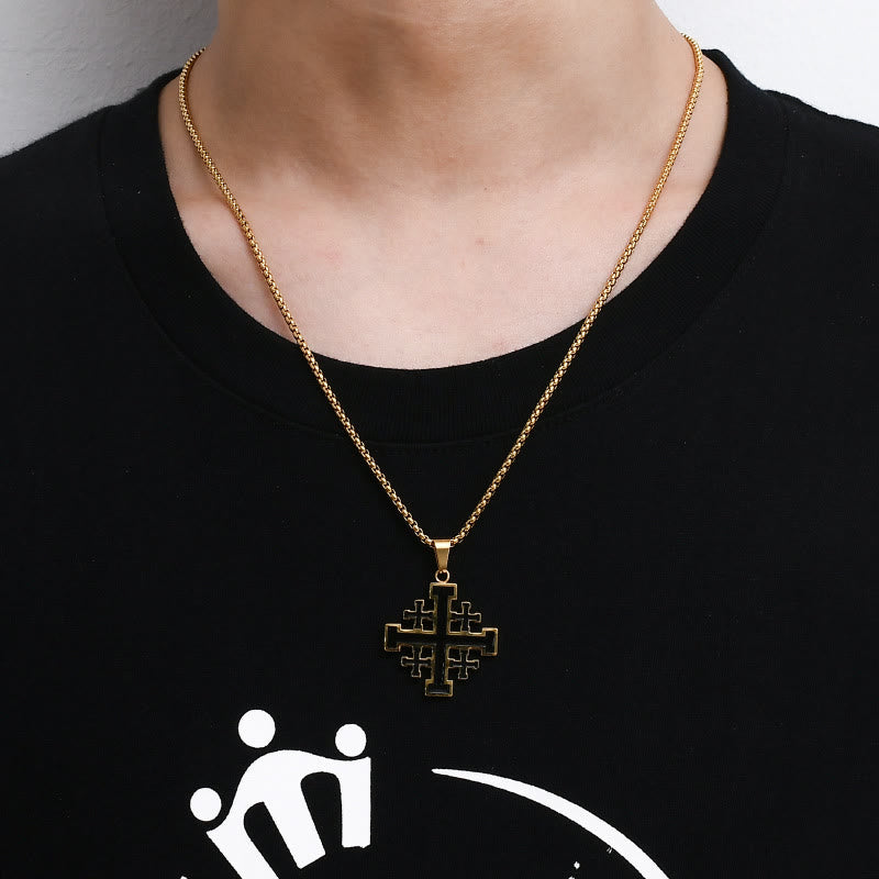 Christianartworkshop Collier pendentif croix de Jérusalem style hip-hop en acier titane - image 3